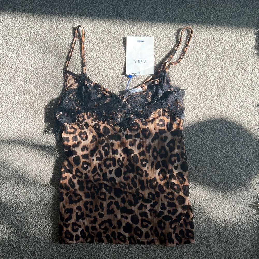 Zara lace cheetah tank